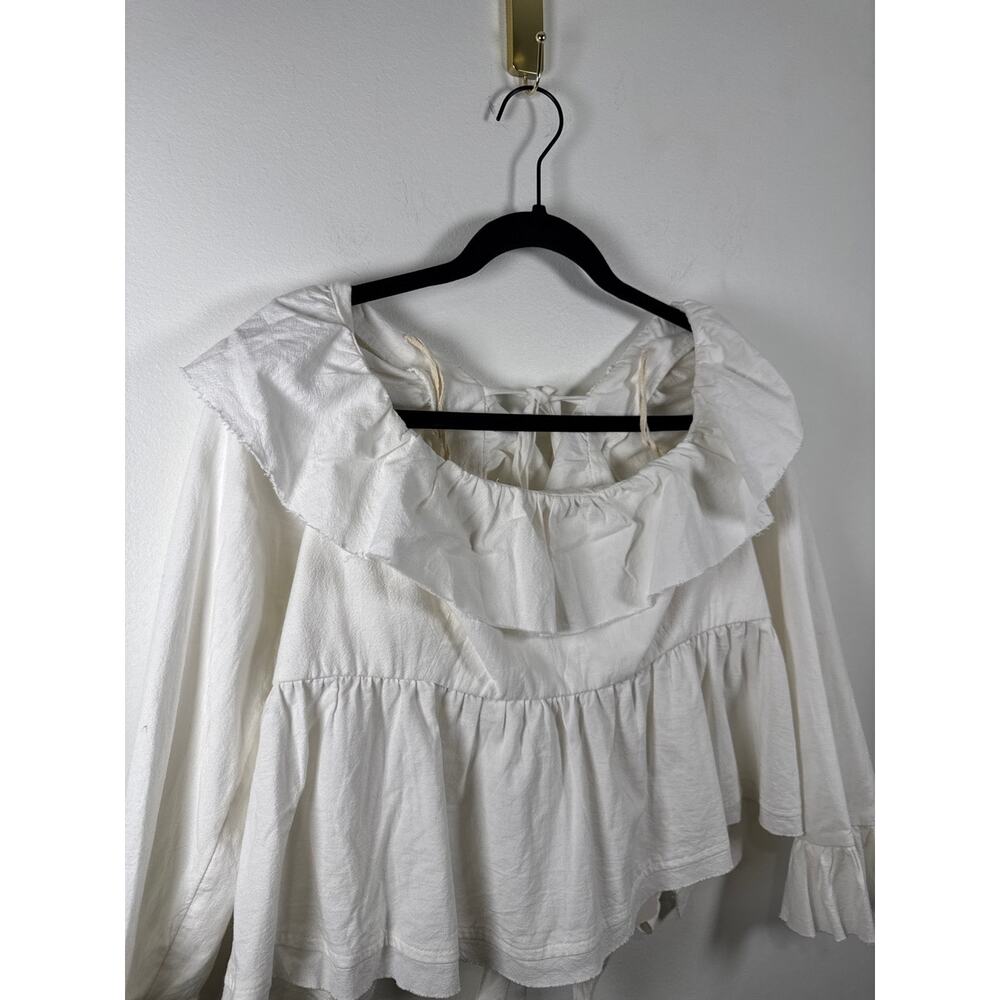Free People Ruffle Peplum Tie-Back Top Peasant Cottagecore — White, M NWT - Picture 6 of 7